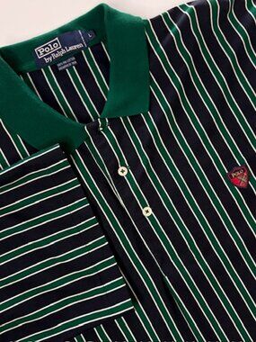 Polo Ralph Lauren PGA National Polo Shirt Men' Large Blue Green Stripe Crest